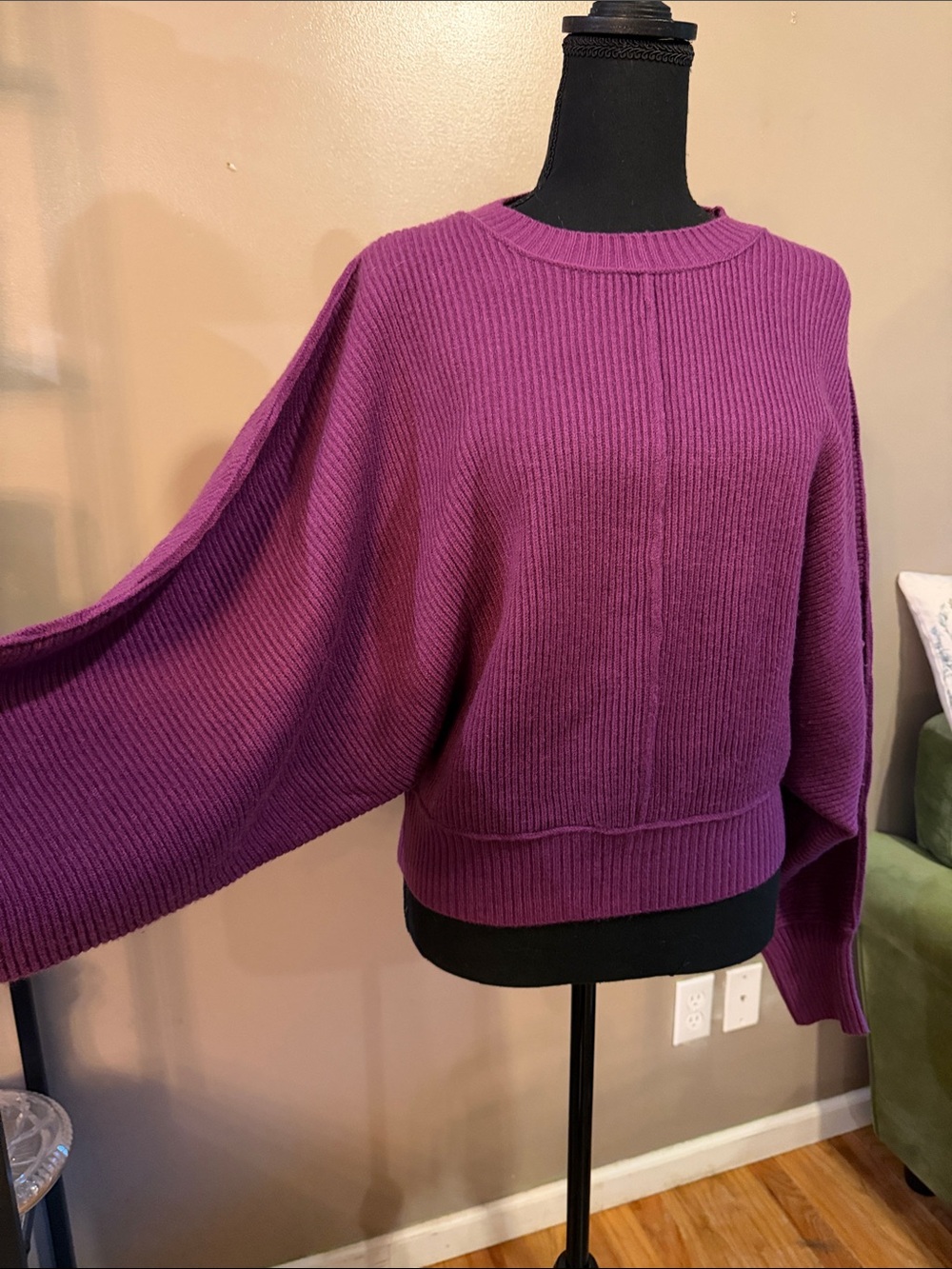 Women's Hyper Violet Crewneck Dolman Sleeve Knit Sweater - Picture 4 of 5
